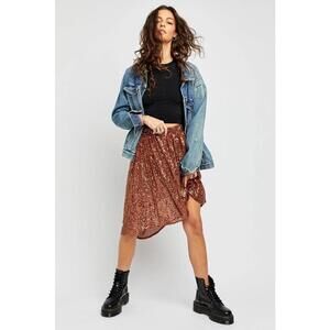 Free People Last Dance Sequin Asymmetrical Skirt  Size‎ Sz XS Bronze Gold